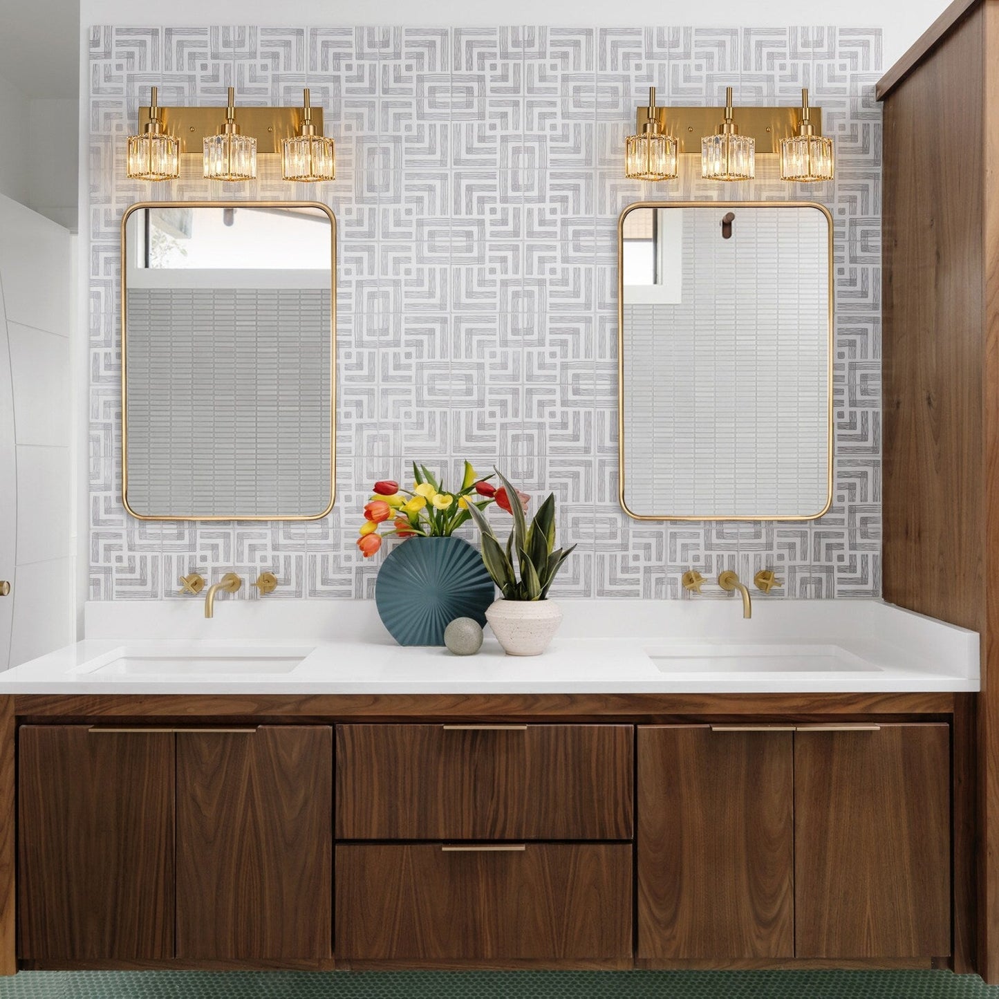 Luminaires de salle de bain Ora Modern en cristal à intensité variable sur miroir Glam Vanity Lights