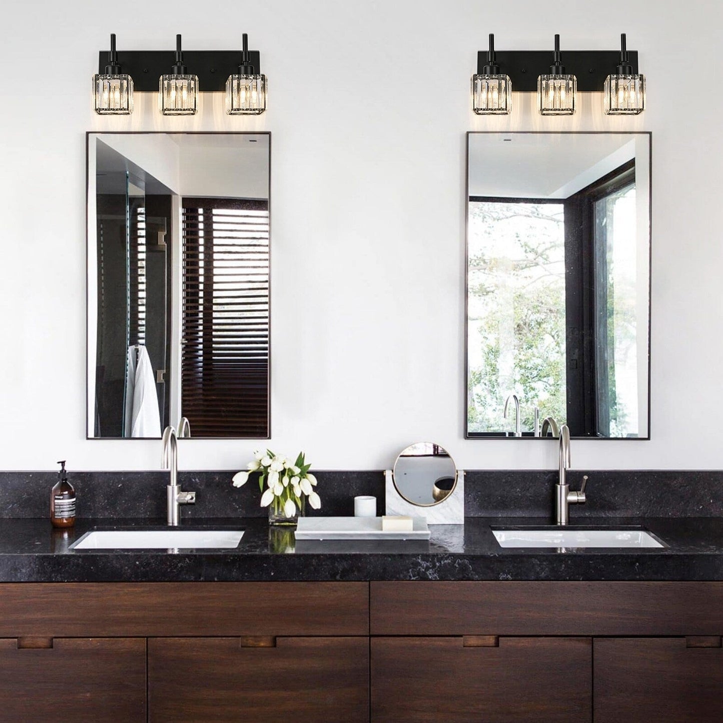 Luminaires de salle de bain Ora Modern en cristal à intensité variable sur miroir Glam Vanity Lights