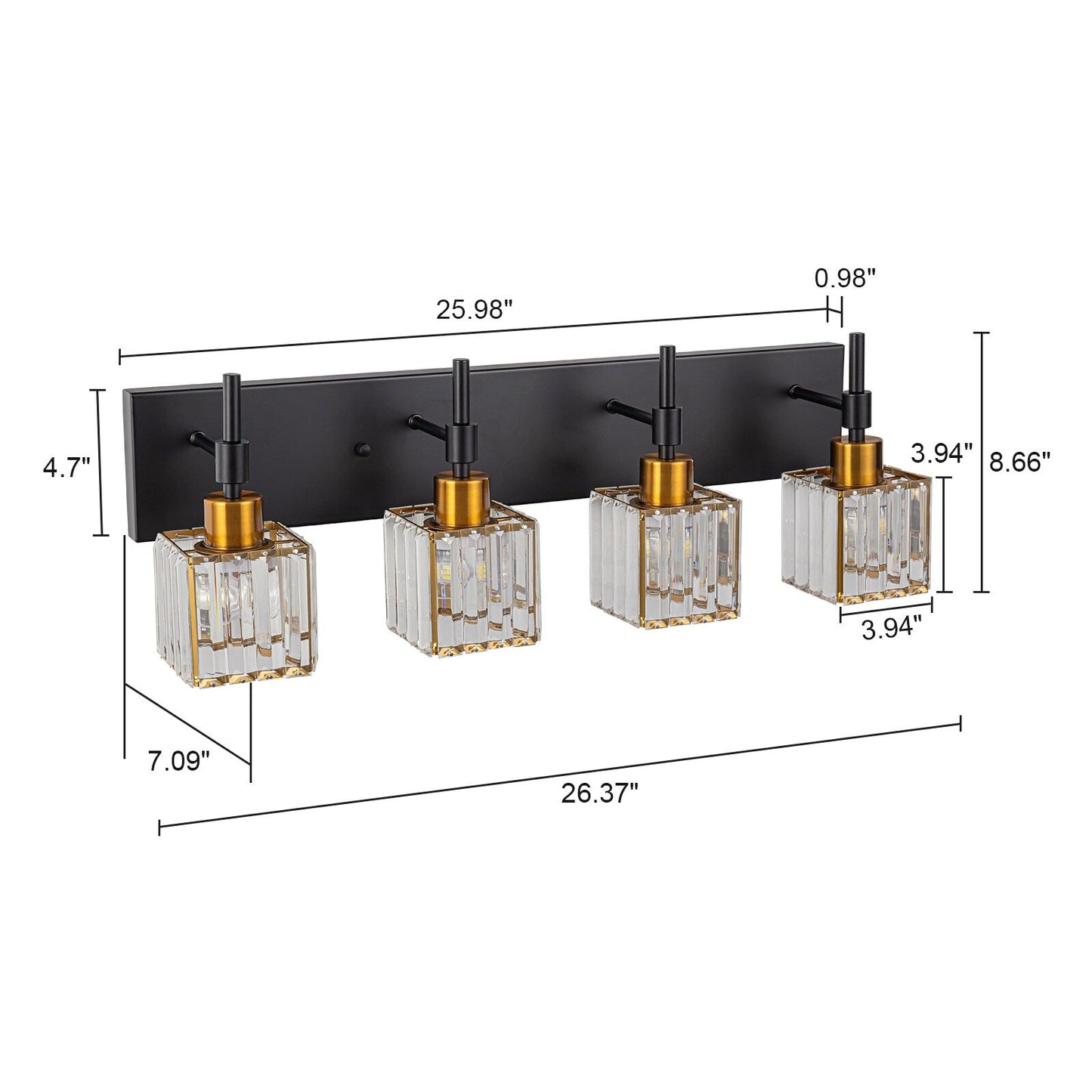 Luminaires de salle de bain Ora Modern en cristal à intensité variable sur miroir Glam Vanity Lights