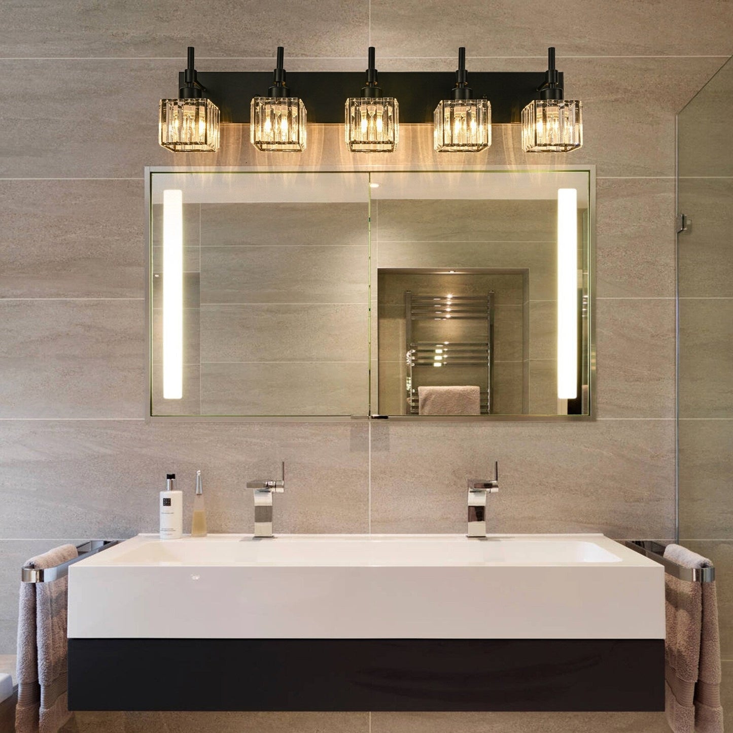 Luminaires de salle de bain Ora Modern en cristal à intensité variable sur miroir Glam Vanity Lights