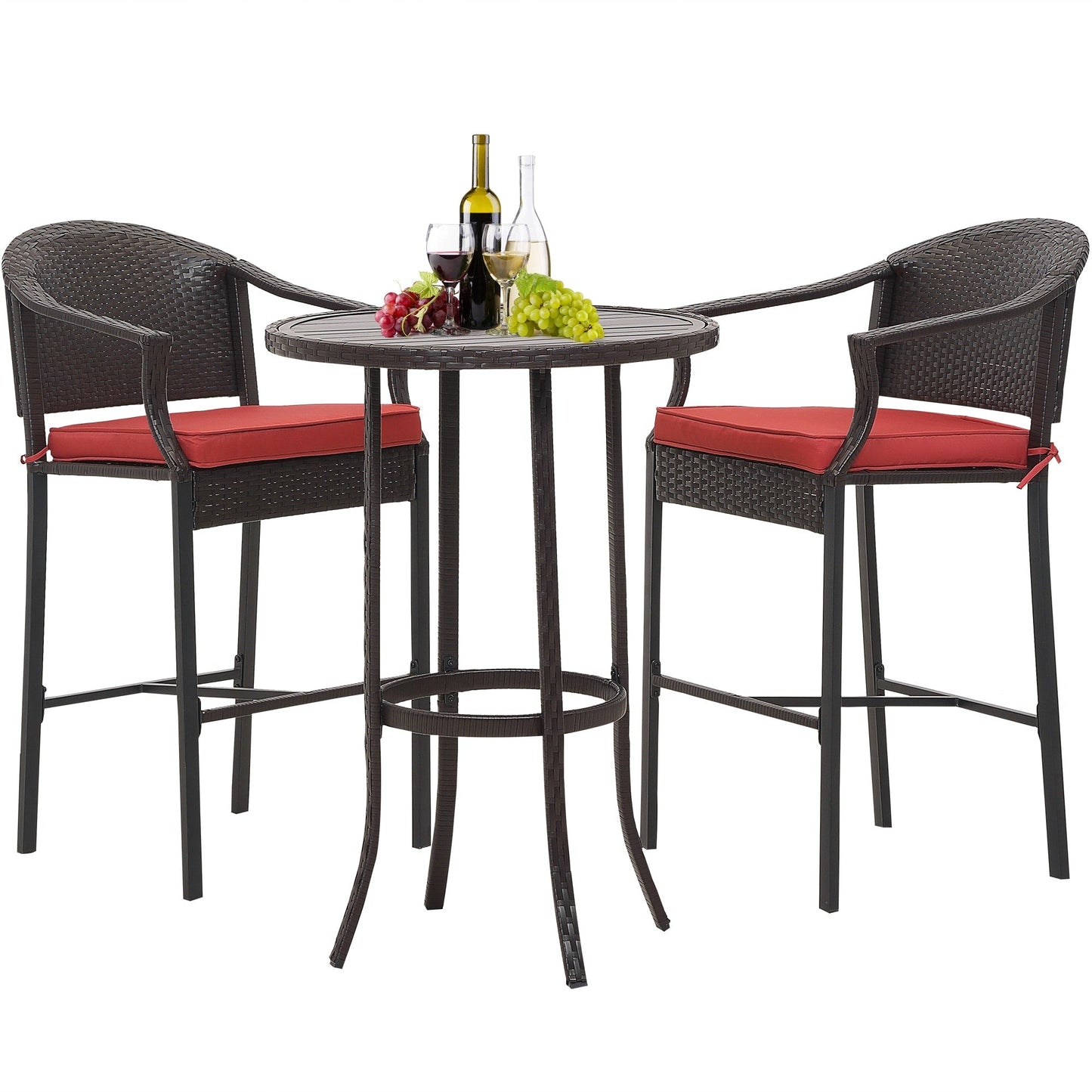 Ensemble de bar d'extérieur 3 pièces avec plateau en fer