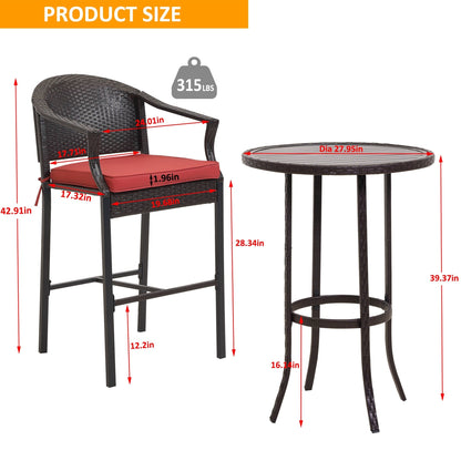 Ensemble de bar d'extérieur 3 pièces avec plateau en fer