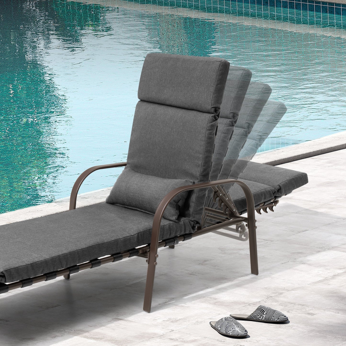 Chaise longue d'extérieur réglable avec coussin pour patio, plage, piscine