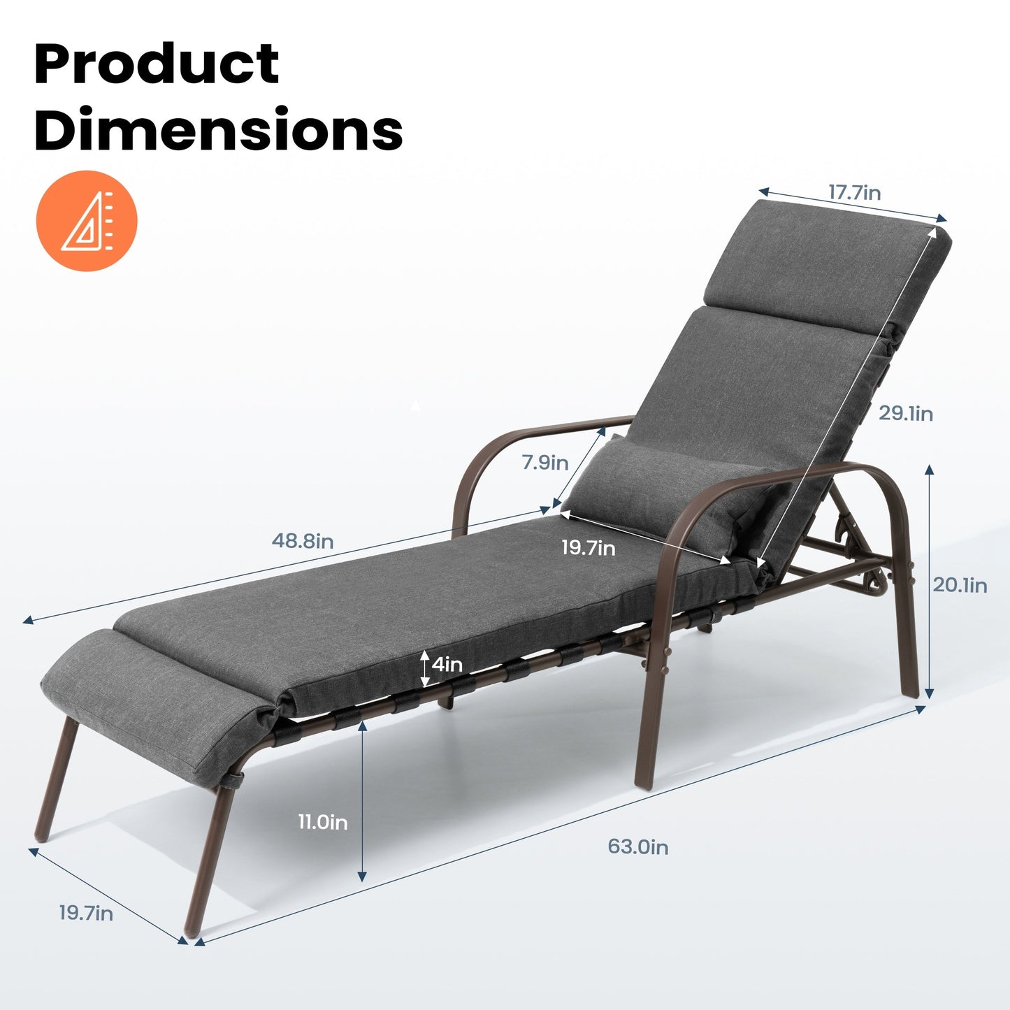 Chaise longue d'extérieur réglable avec coussin pour patio, plage, piscine