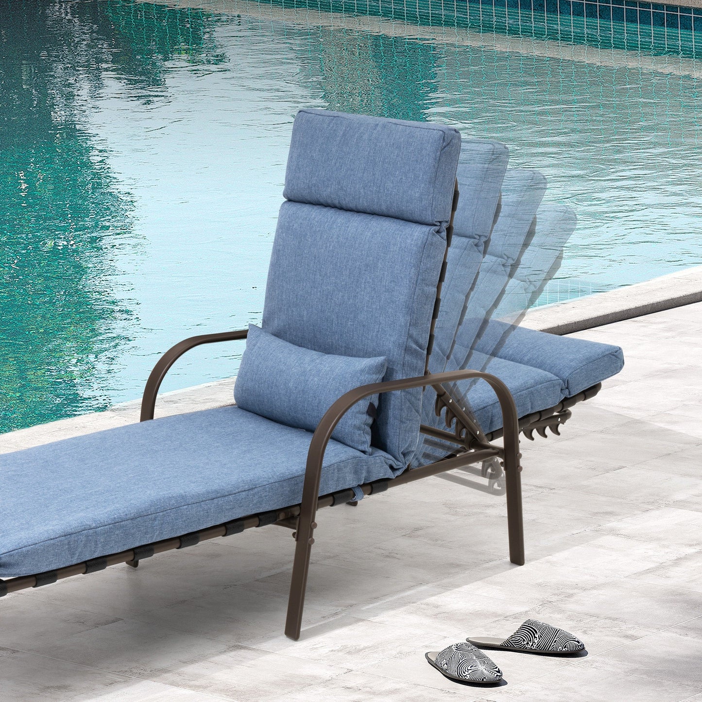 Chaise longue d'extérieur réglable avec coussin pour patio, plage, piscine