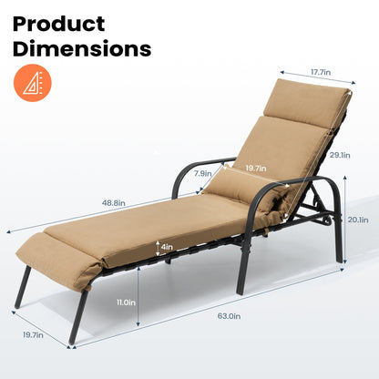 Chaise longue d'extérieur réglable avec coussin pour patio, plage, piscine