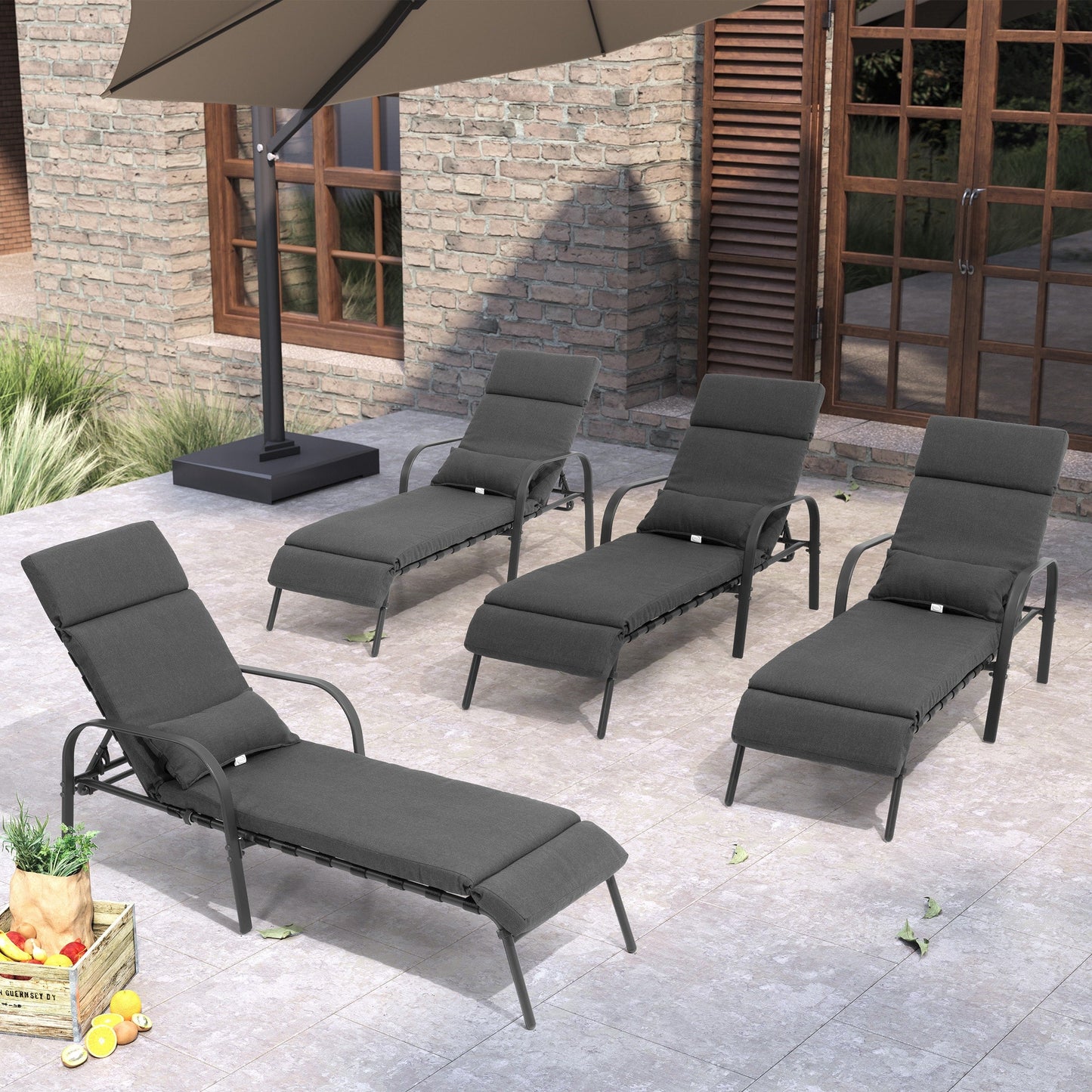 Chaise longue d'extérieur réglable avec coussin pour patio, plage, piscine