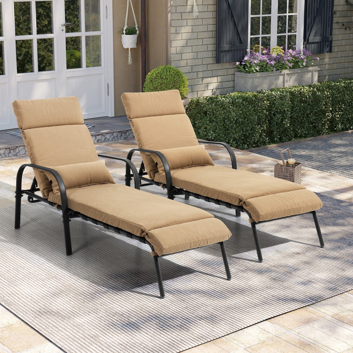Chaise longue d'extérieur réglable avec coussin pour patio, plage, piscine