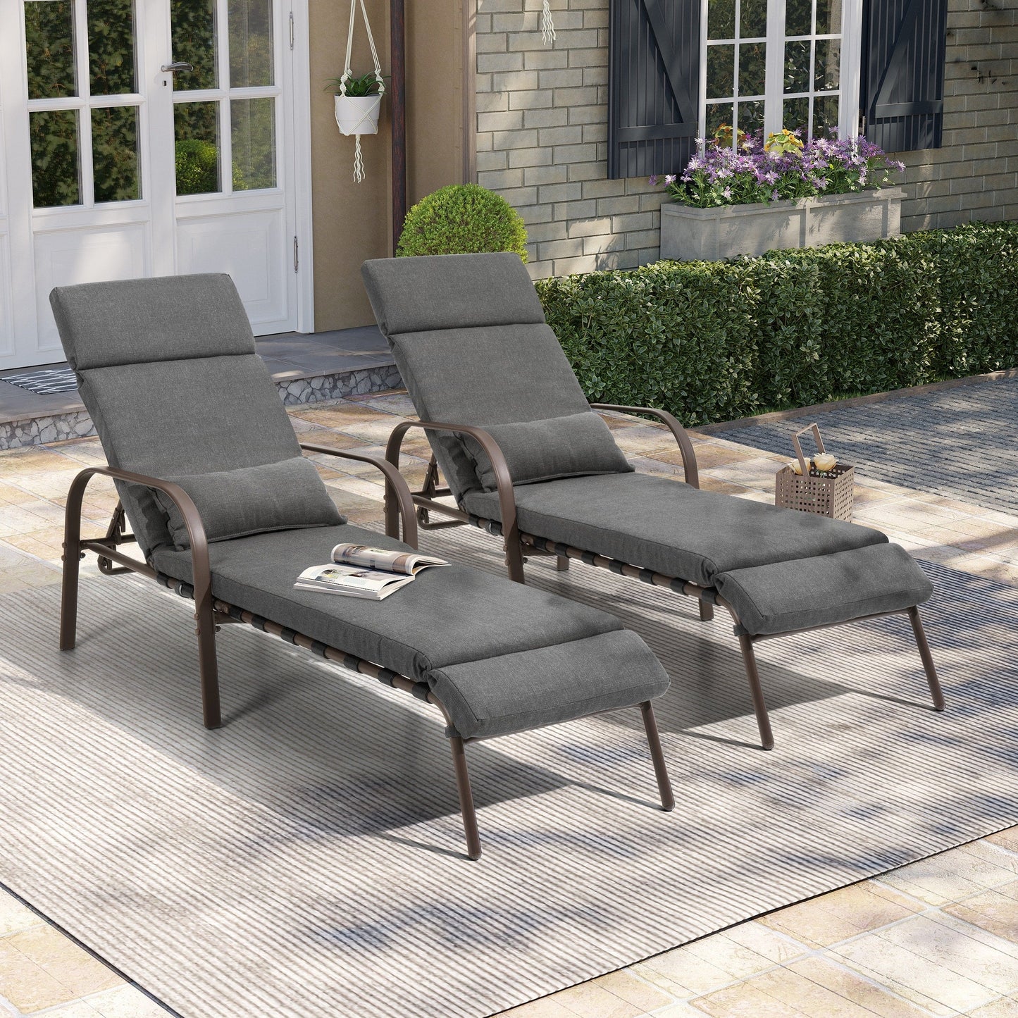 Chaise longue d'extérieur réglable avec coussin pour patio, plage, piscine