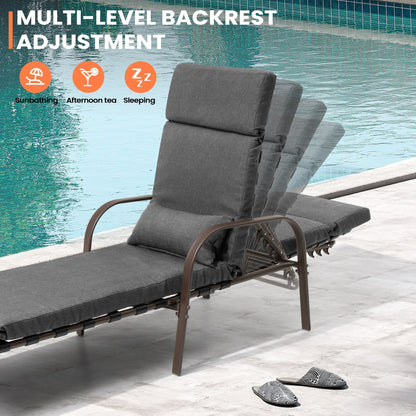 Chaise longue d'extérieur réglable avec coussin pour patio, plage, piscine