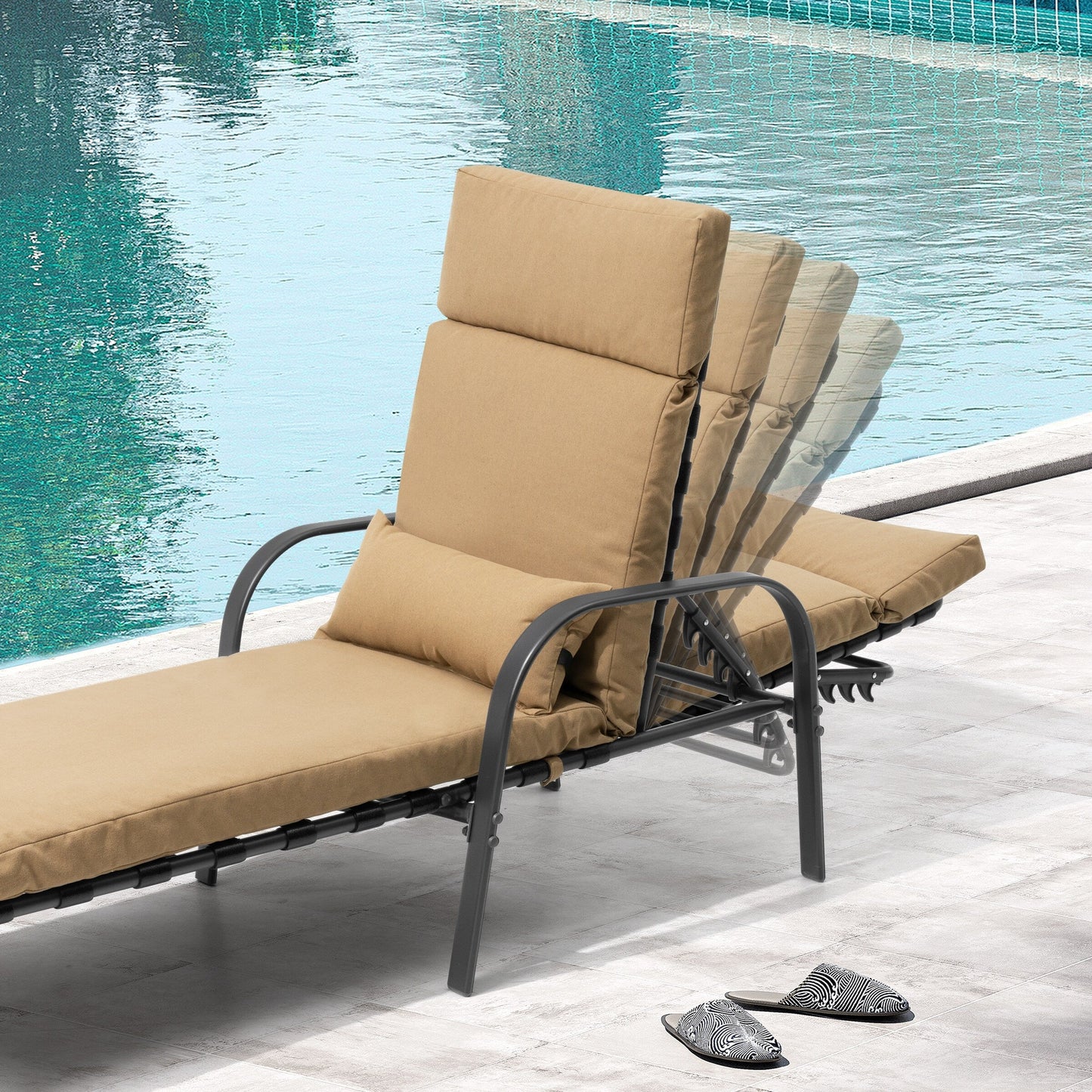 Chaise longue d'extérieur réglable avec coussin pour patio, plage, piscine