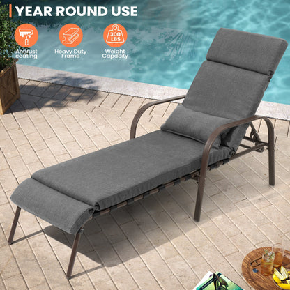 Chaise longue d'extérieur réglable avec coussin pour patio, plage, piscine