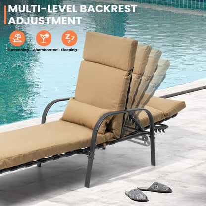 Chaise longue d'extérieur réglable avec coussin pour patio, plage, piscine