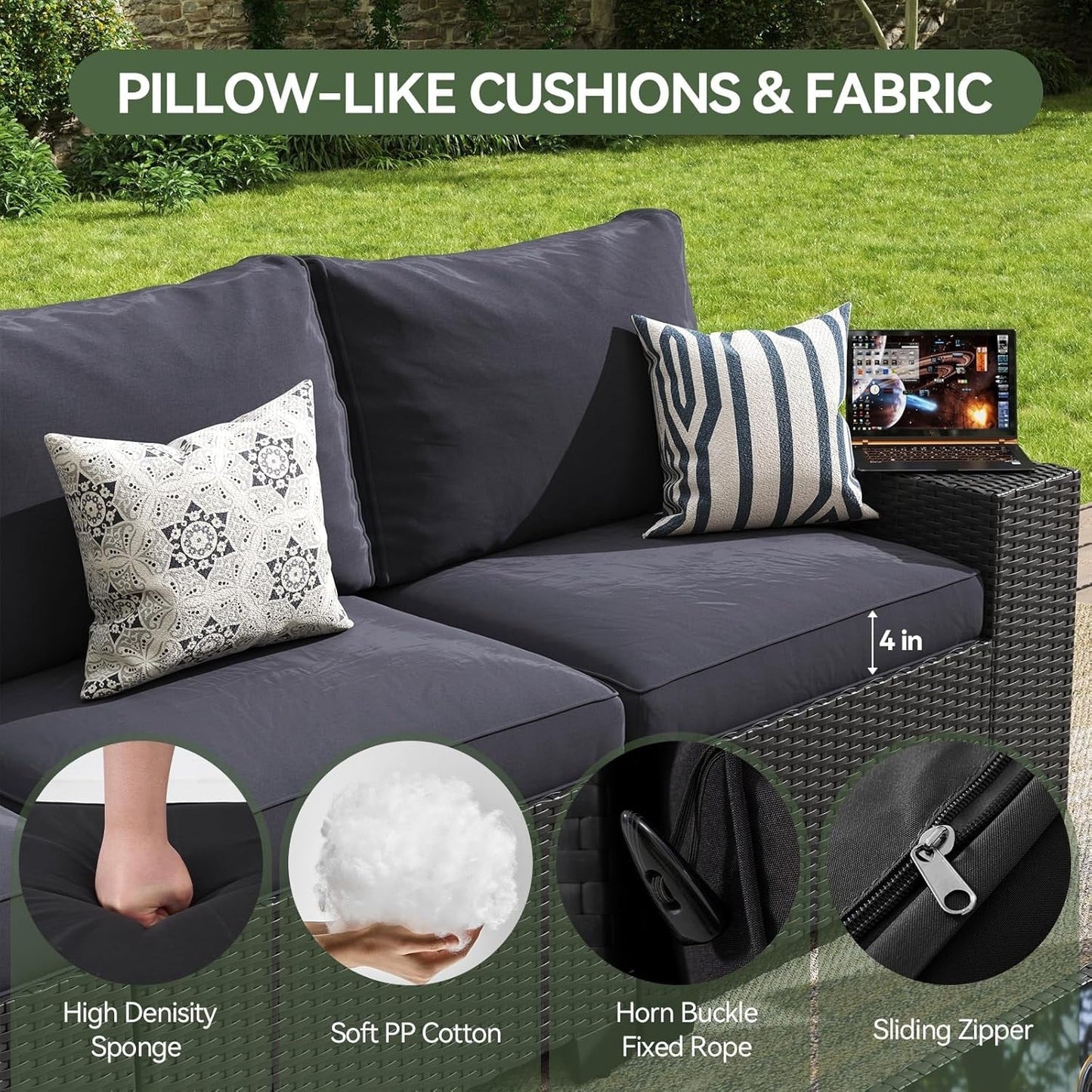 Ensemble de meubles de jardin avec coussins de 10 cm d'épaisseur