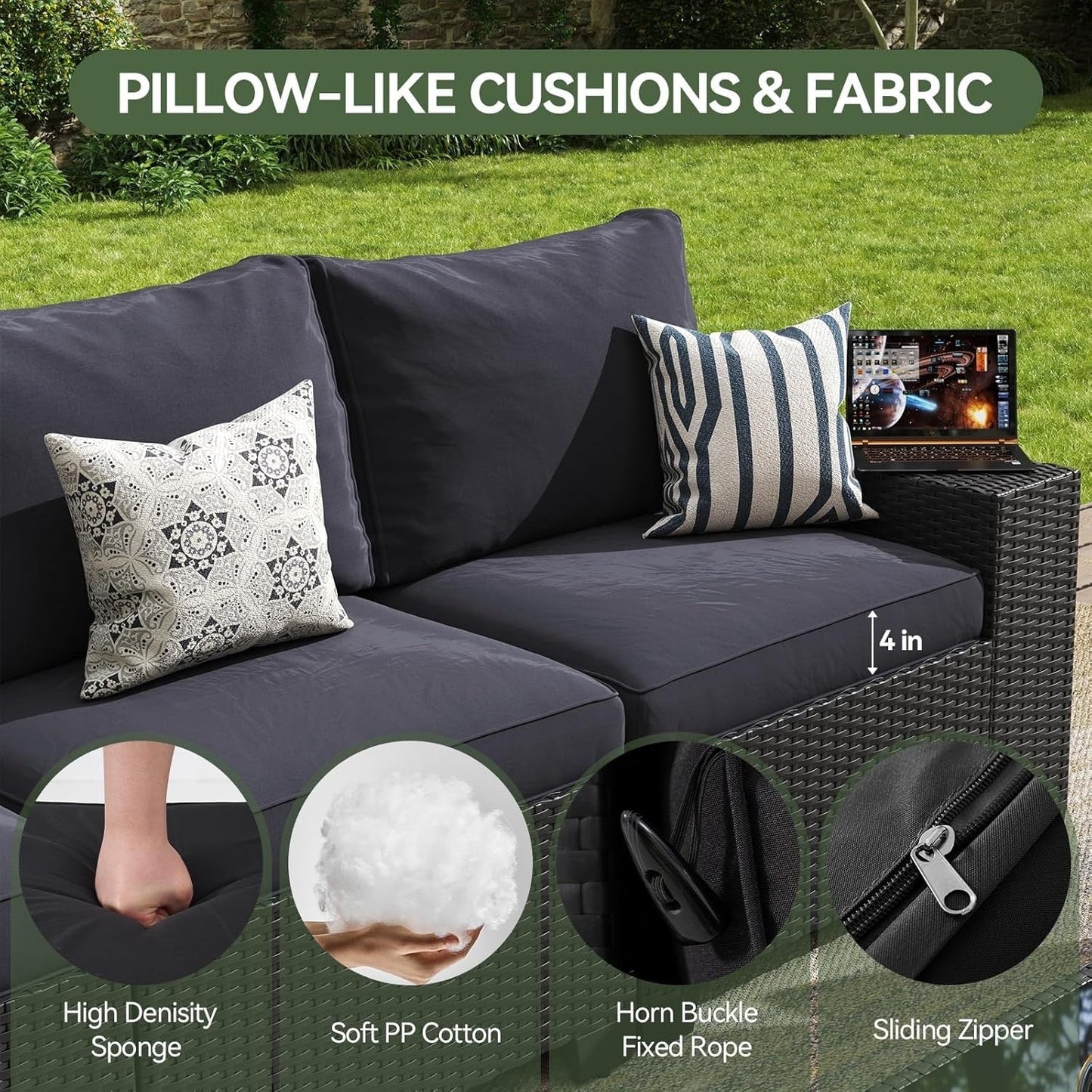 Ensemble de meubles de jardin avec coussins de 10 cm d'épaisseur