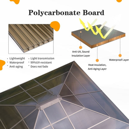 Tonnelle à toit rigide pour jardin – Pergola permanente avec filet, rideaux et double toit, abri extérieur toutes saisons