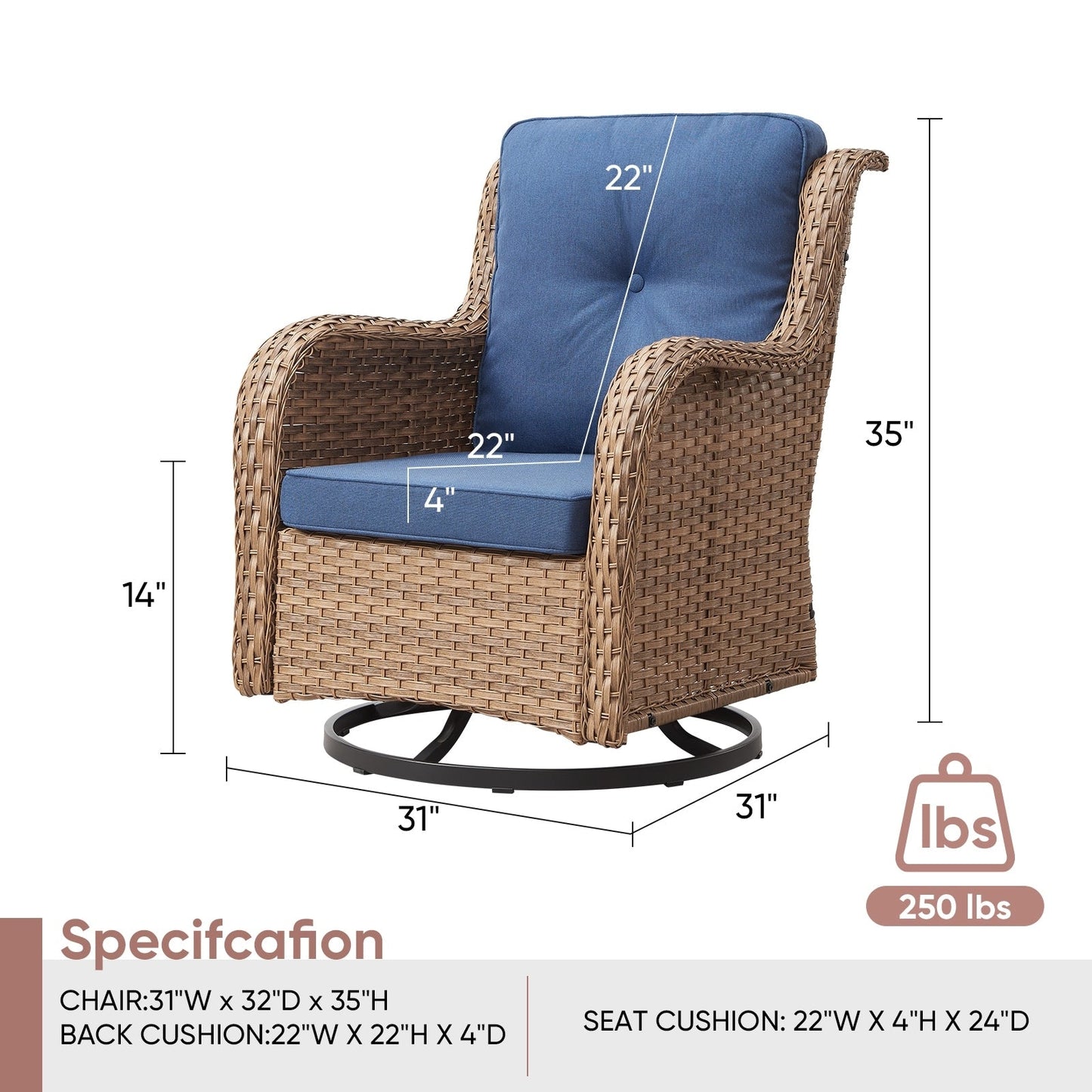 Chaises longues à bascule d'extérieur en osier Gymojoy avec base pivotante (lot de 2)