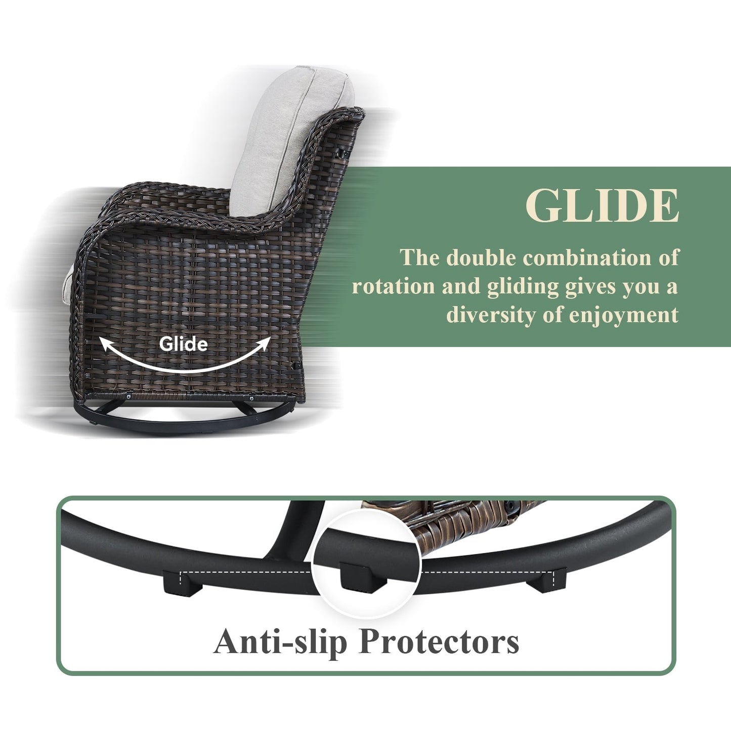 Chaises longues à bascule d'extérieur en osier Gymojoy avec base pivotante (lot de 2)