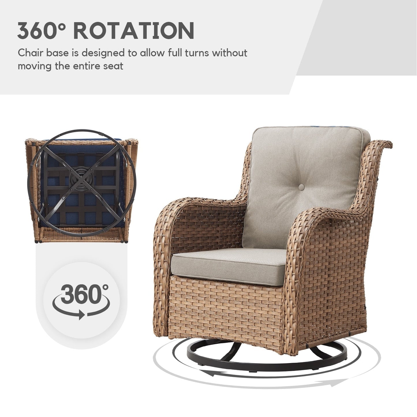 Chaises longues à bascule d'extérieur en osier Gymojoy avec base pivotante (lot de 2)