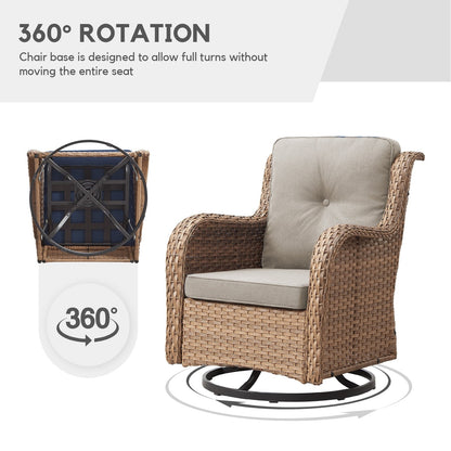 Chaises longues à bascule d'extérieur en osier Gymojoy avec base pivotante (lot de 2)