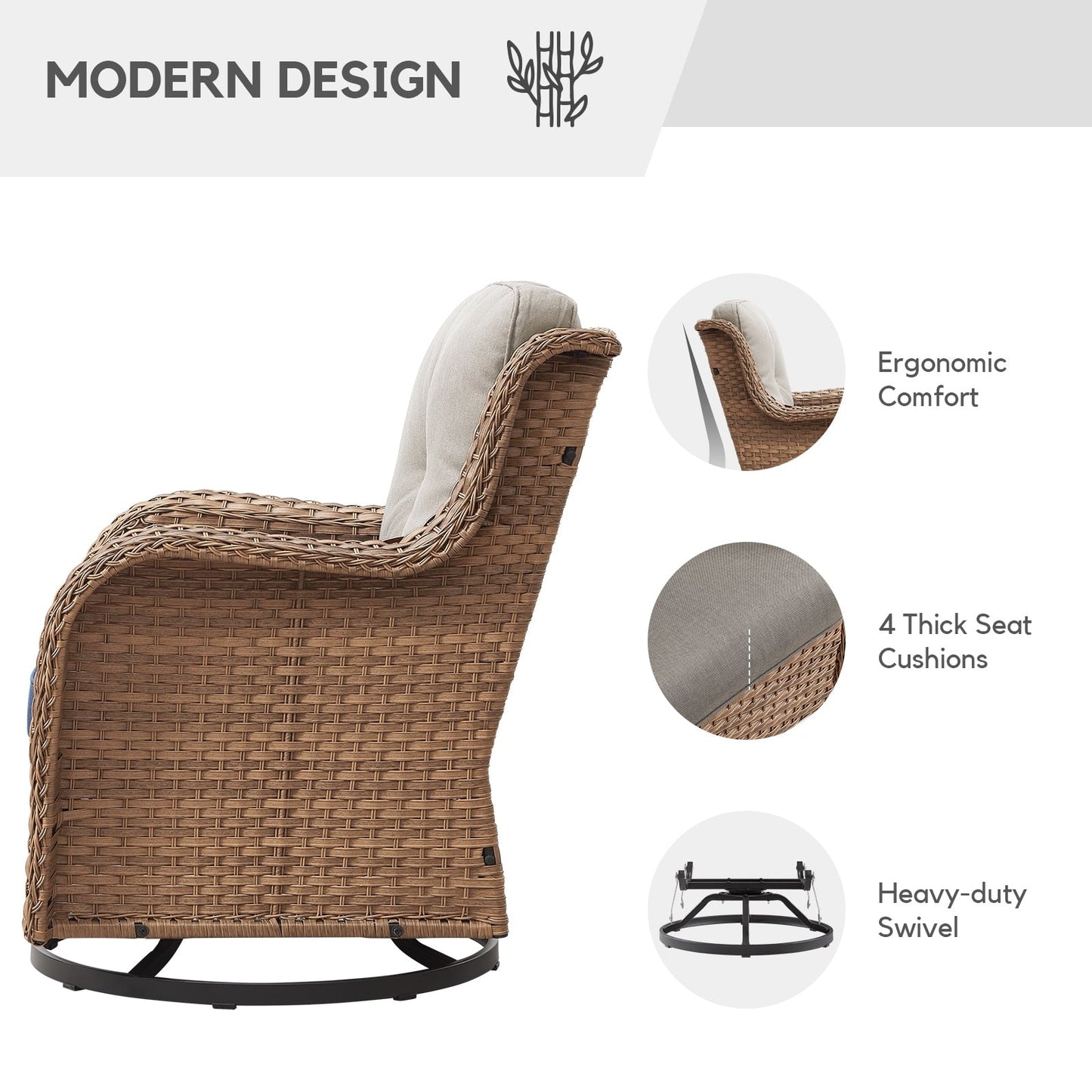 Chaises longues à bascule d'extérieur en osier Gymojoy avec base pivotante (lot de 2)