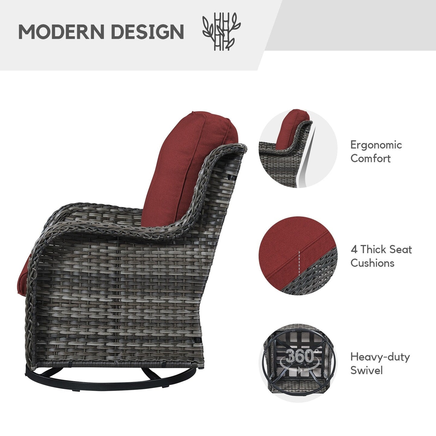 Chaises longues à bascule d'extérieur en osier Gymojoy avec base pivotante (lot de 2)