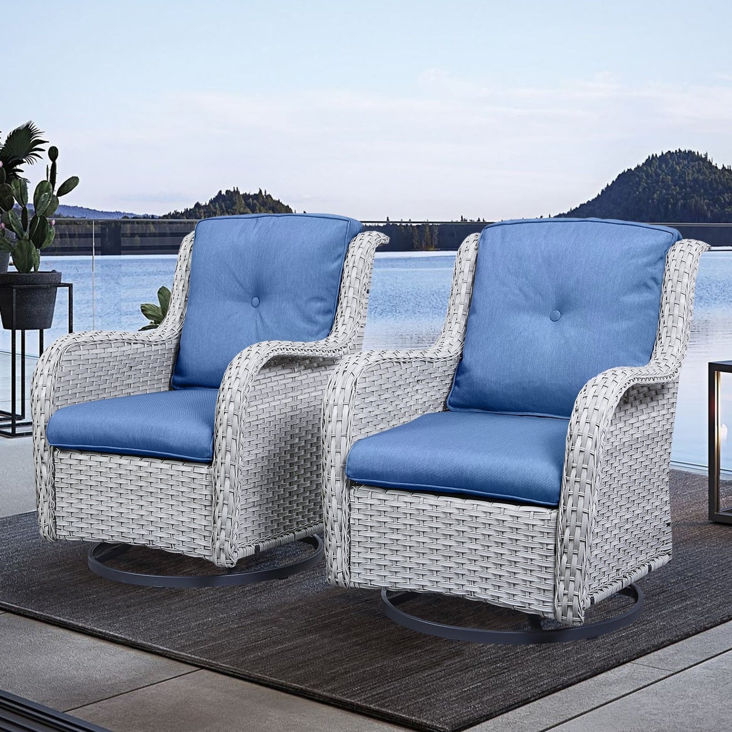 Chaises longues à bascule d'extérieur en osier Gymojoy avec base pivotante (lot de 2)