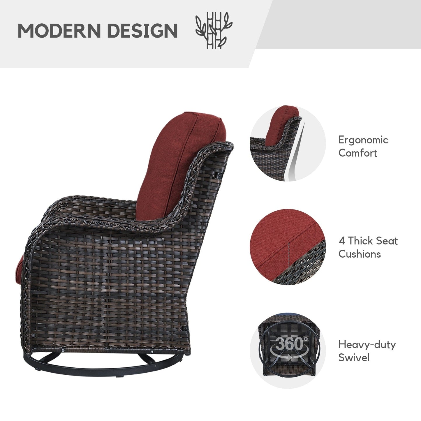 Chaises longues à bascule d'extérieur en osier Gymojoy avec base pivotante (lot de 2)