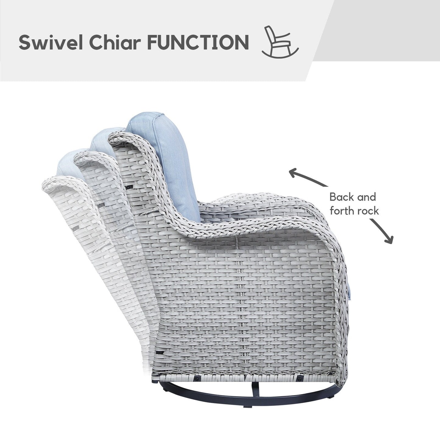 Chaises longues à bascule d'extérieur en osier Gymojoy avec base pivotante (lot de 2)