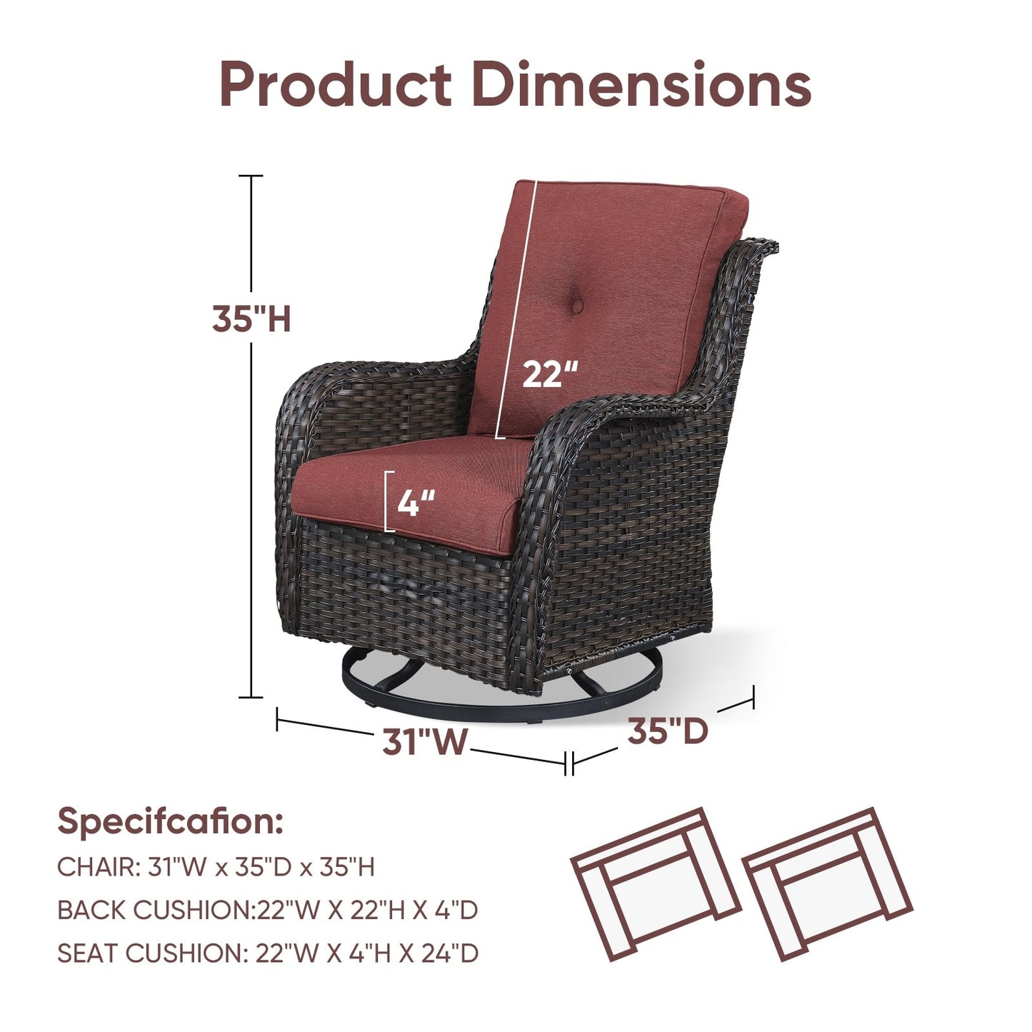 Chaises longues à bascule d'extérieur en osier Gymojoy avec base pivotante (lot de 2)