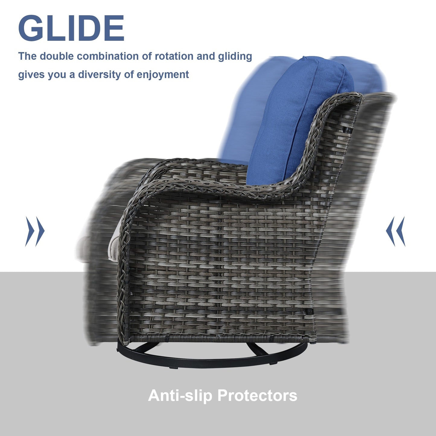 Chaises longues à bascule d'extérieur en osier Gymojoy avec base pivotante (lot de 2)