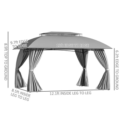 Gazebo de terrasse Outsunny 10' x 13', abri d'extérieur avec parois latérales, toit à double ventilation et structure en acier