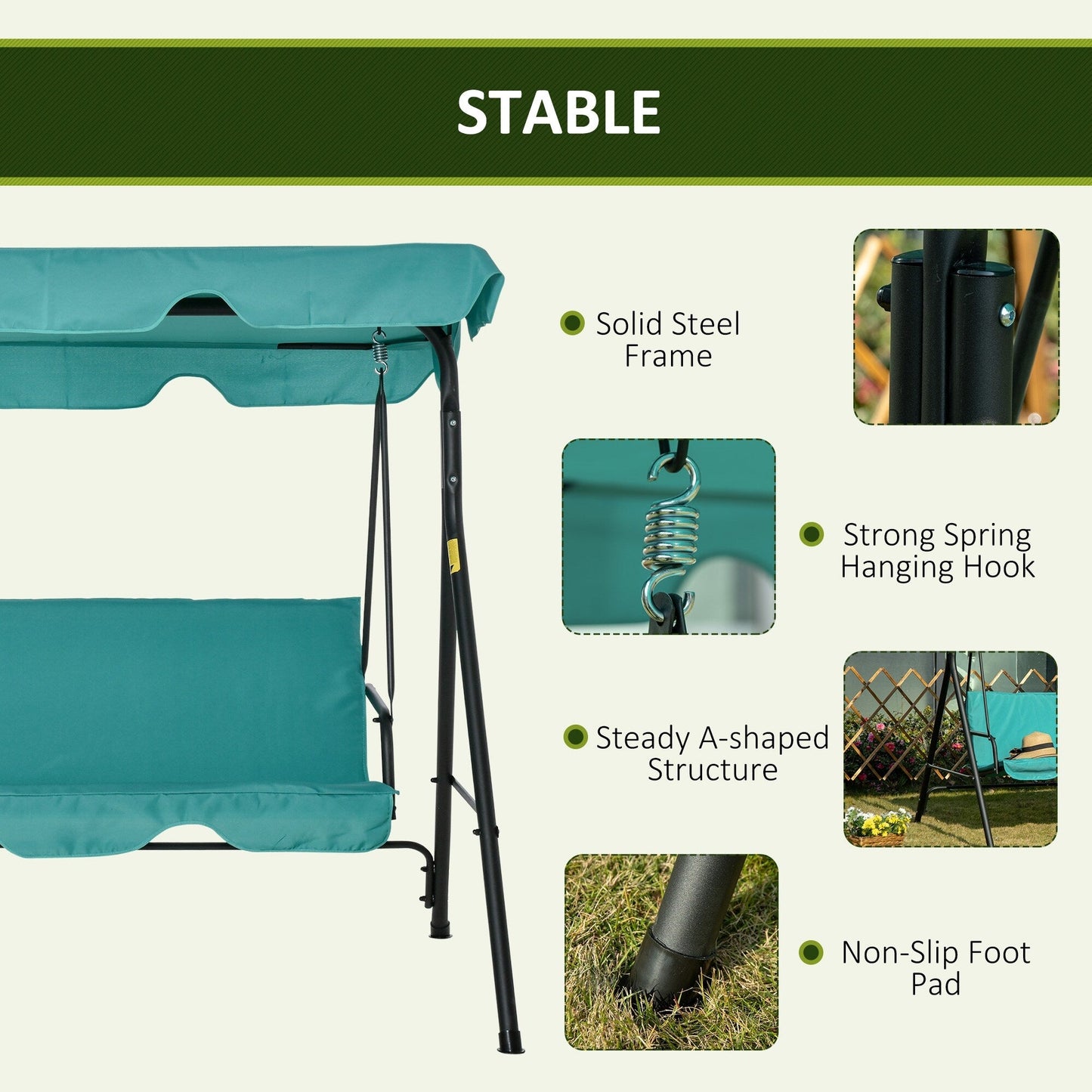 Balançoire de porche Outsunny pour 3 personnes