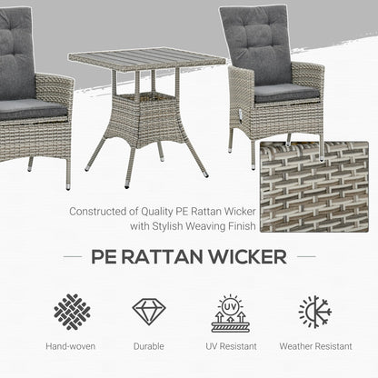 Ensemble de canapés 3 pièces Outsunny pour patio en rotin synthétique, chaises inclinables d'extérieur, table basse avec plateau en plastique grain de bois