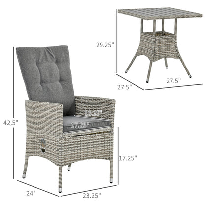 Ensemble de canapés 3 pièces Outsunny pour patio en rotin synthétique, chaises inclinables d'extérieur, table basse avec plateau en plastique grain de bois