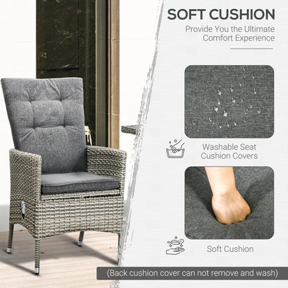 Ensemble de canapés 3 pièces Outsunny pour patio en rotin synthétique, chaises inclinables d'extérieur, table basse avec plateau en plastique grain de bois