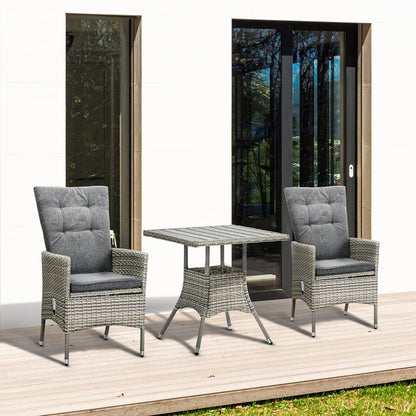Ensemble de canapés 3 pièces Outsunny pour patio en rotin synthétique, chaises inclinables d'extérieur, table basse avec plateau en plastique grain de bois