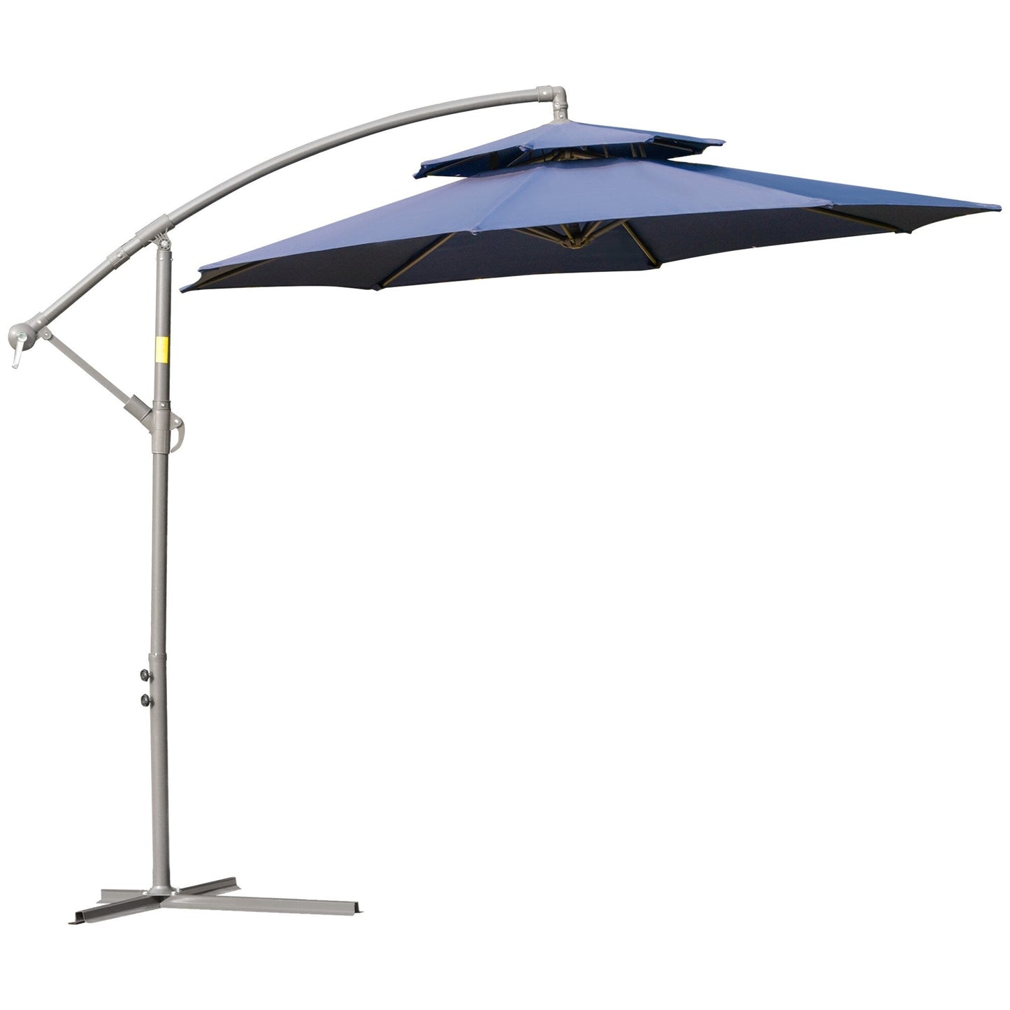 Parasol déporté Outsunny 9' à 2 niveaux avec manivelle, base croisée et 8 baleines, parasol de jardin excentré