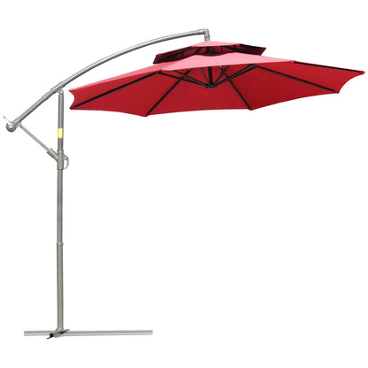 Parasol déporté Outsunny 9' à 2 niveaux avec manivelle, base croisée et 8 baleines, parasol de jardin excentré