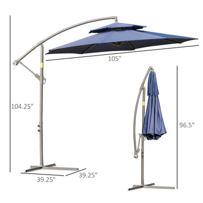 Parasol déporté Outsunny 9' à 2 niveaux avec manivelle, base croisée et 8 baleines, parasol de jardin excentré