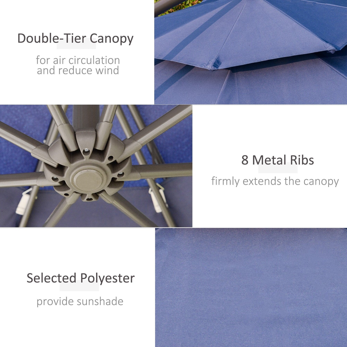 Parasol déporté Outsunny 9' à 2 niveaux avec manivelle, base croisée et 8 baleines, parasol de jardin excentré