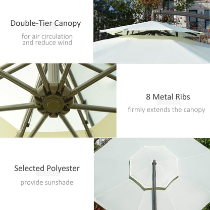 Parasol déporté Outsunny 9' à 2 niveaux avec manivelle, base croisée et 8 baleines, parasol de jardin excentré