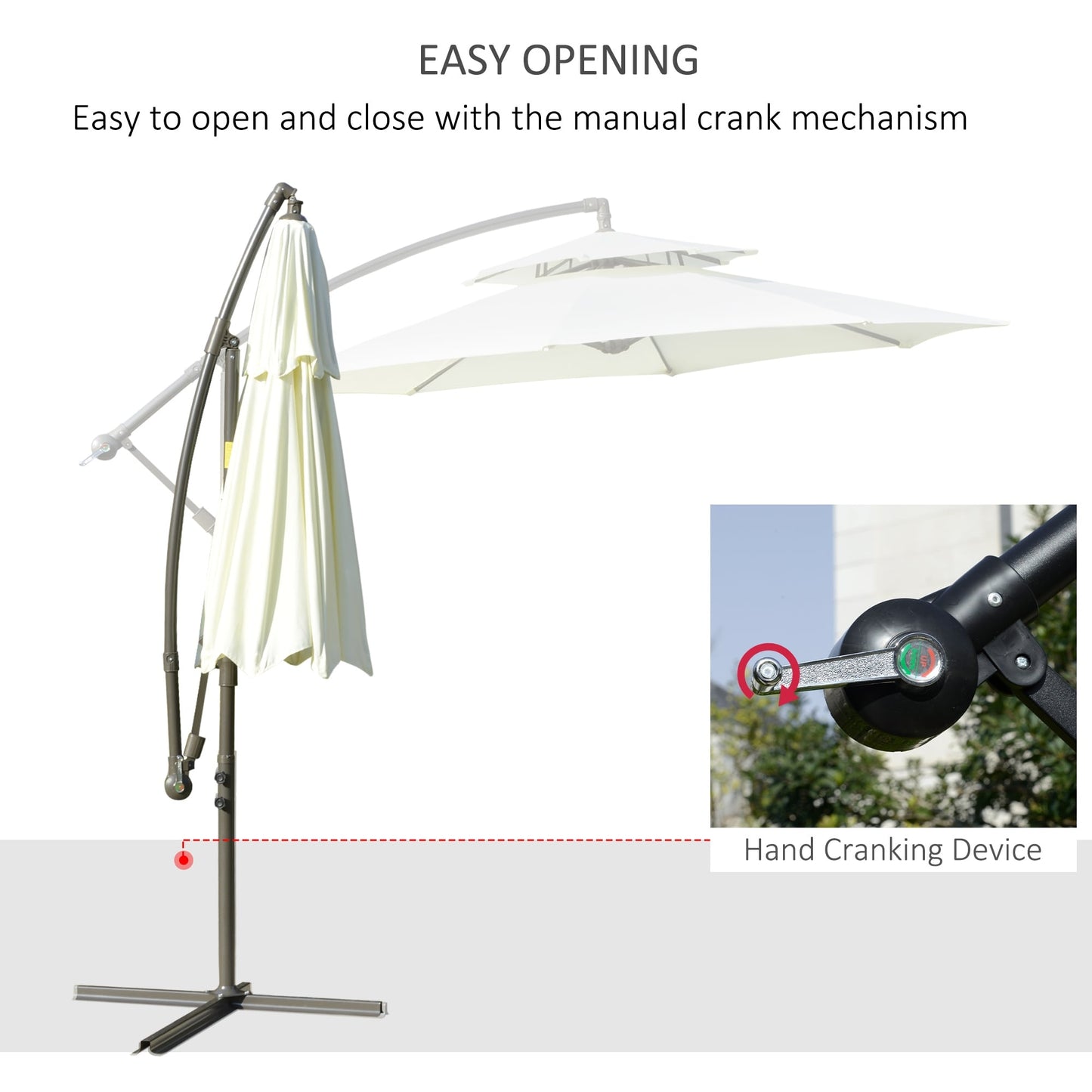 Parasol déporté Outsunny 9' à 2 niveaux avec manivelle, base croisée et 8 baleines, parasol de jardin excentré