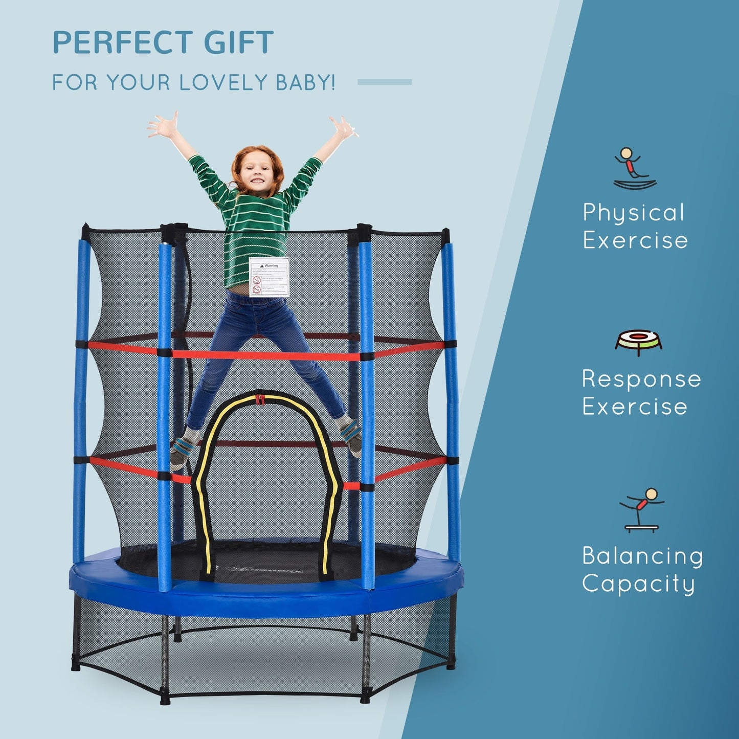 Trampoline Outsunny pour enfants de 1,5 m de diamètre avec filet, pour l'intérieur et l'extérieur, de 3 à 6 ans