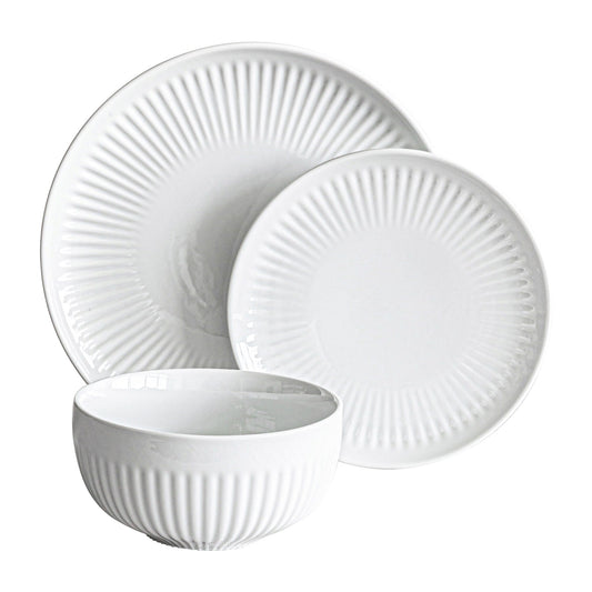 Service de table cannelé en porcelaine blanche Over and Back, 24 pièces