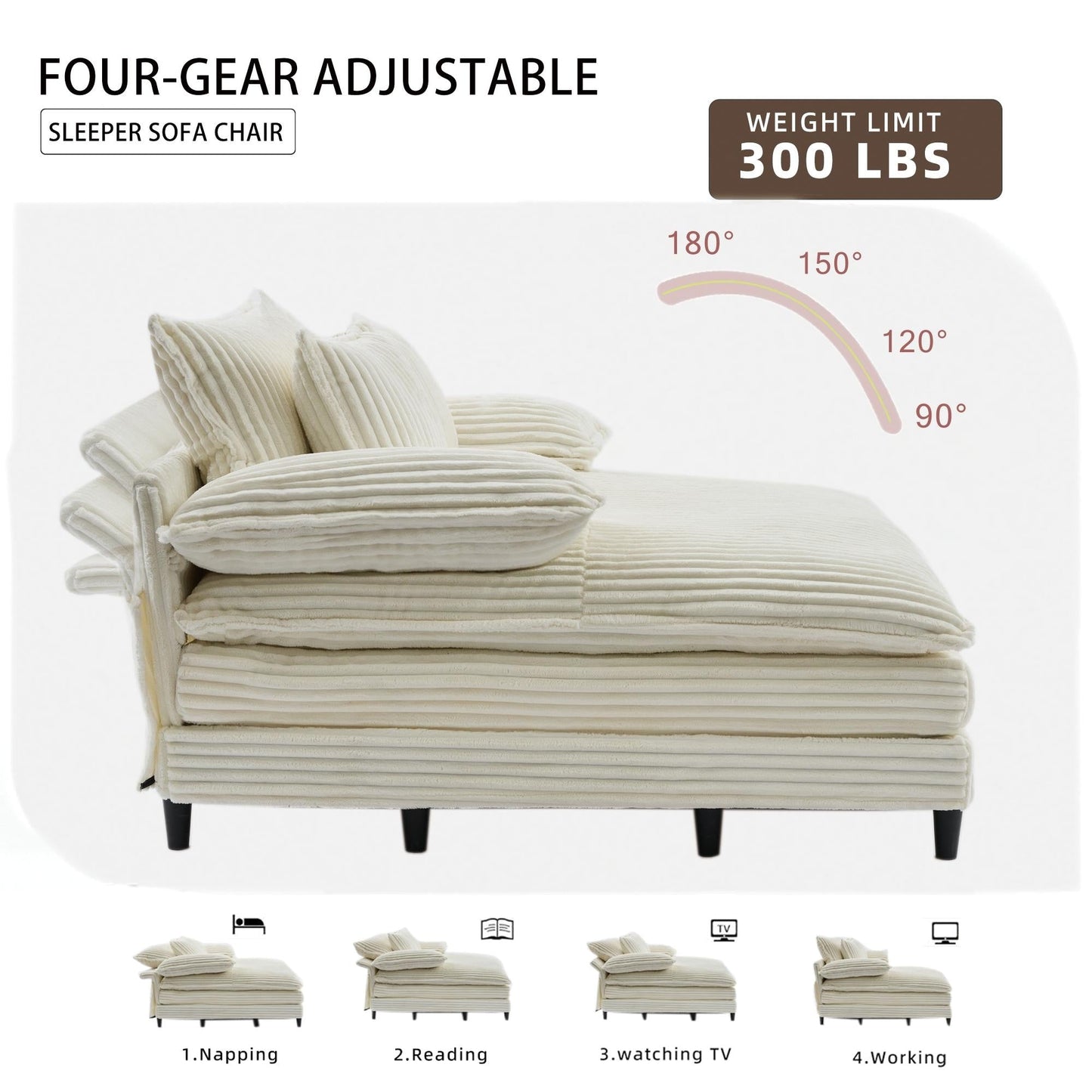 Canapé-lit surdimensionné en velours côtelé moelleux et réglable