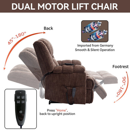Fauteuil inclinable électrique surdimensionné en chenille avec massage et chauffage lombaire, inclinable en position infinie