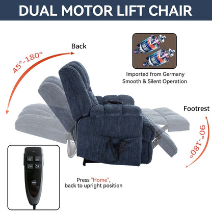 Fauteuil inclinable électrique surdimensionné en chenille avec massage et chauffage lombaire, inclinable en position infinie