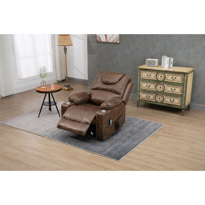 Fauteuil inclinable électrique surdimensionné en cuir PU avec fonction massage, chauffage lombaire, porte-gobelet et inclinaison à 180°
