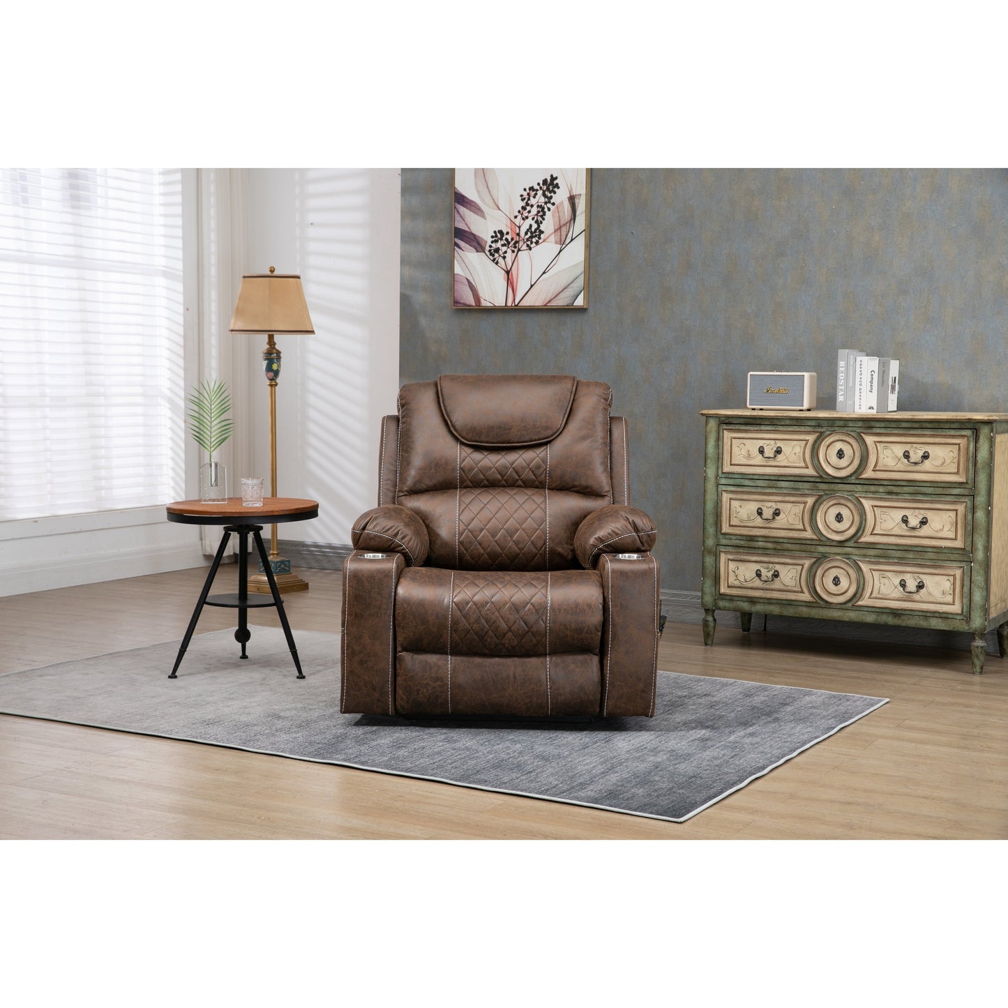 Fauteuil inclinable électrique surdimensionné en cuir PU avec fonction massage, chauffage lombaire, porte-gobelet et inclinaison à 180°